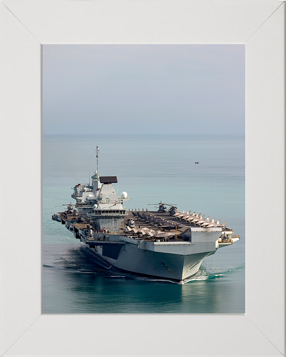 HMS Prince of Wales (R09) Photo Print - Arriving in Darwin 2025 - Royal Navy Queen Elizabeth Class Aircraft Carrier Hampshire Prints 10 x 8 White Frame No