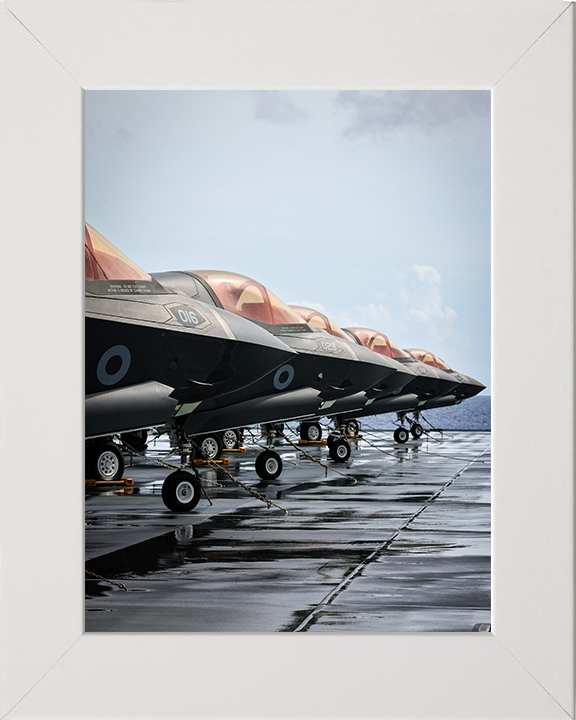 F-35 Lightening Lining a Flight Deck 2025 Photo Print - Royal Navy Aircraft Hampshire Prints 10 x 8 White Frame No