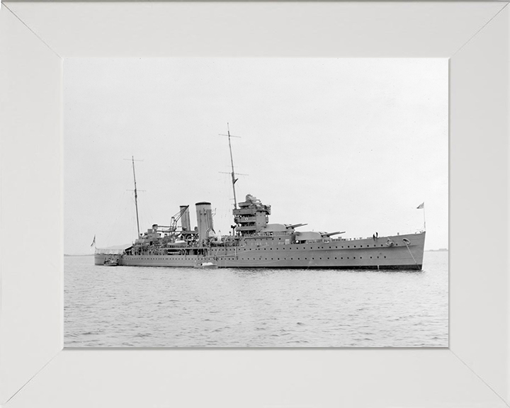 HMS York (90) Photo Print - At Anchor 1931 - Royal Navy York Class Heavy Cruiser Hampshire Prints 10 x 8 White Frame No