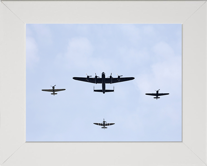 RAF Lancaster Spitfire hurricane Flyover Photo Print - Royal Air Force Aircraft Hampshire Prints 10 x 8 White Frame No