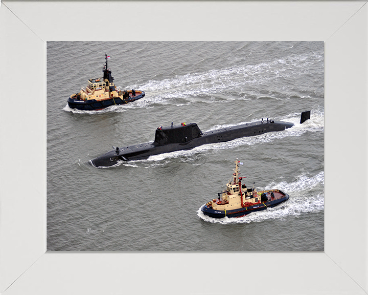 HMS Astute (S119) Photo Print - With Tugs 2009 - Royal Navy Astute Class Submarine Hampshire Prints 10 x 8 White Frame No