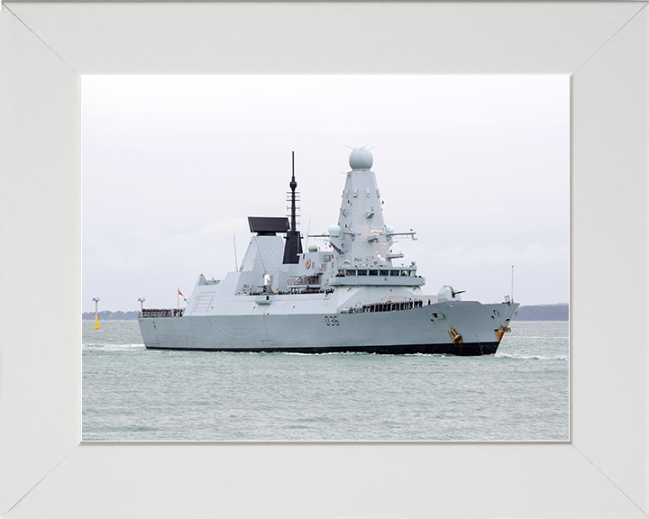 HMS Defender (D36) Royal Navy Type 45 Destroyer Entering Harbour Photo Print Wall Art Decor Posters, Prints, & Visual Artwork Hampshire Prints 10 x 8 White Frame No