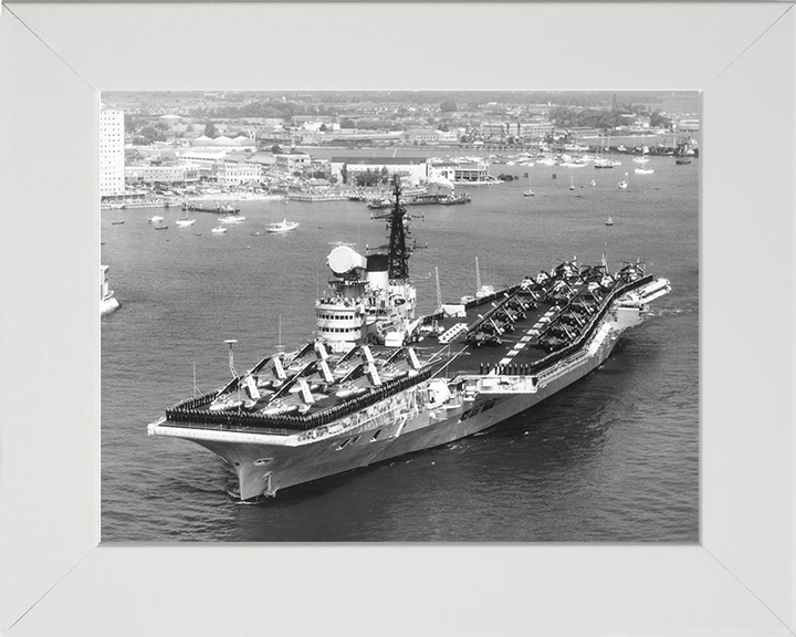 HMS Victorious (R38) Photo Print - leaving Portsmouth - Royal Navy Illustrious Class Aircraft Carrier Hampshire Prints 10 x 8 White Frame No