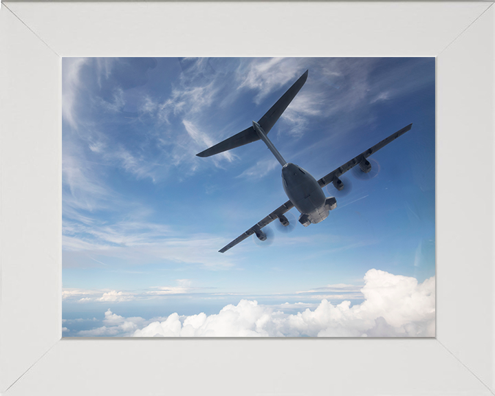 RAF A400M in flight Photo Print - Royal Air Force Aircraft Hampshire Prints 10 x 8 White Frame No