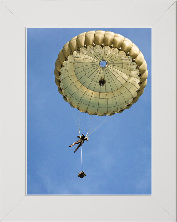 British Army Paratrooper Under Canopy From Below Photo Print Wall Art Military Decor Posters, Prints, & Visual Artwork Hampshire Prints 10 x 8 White Frame No