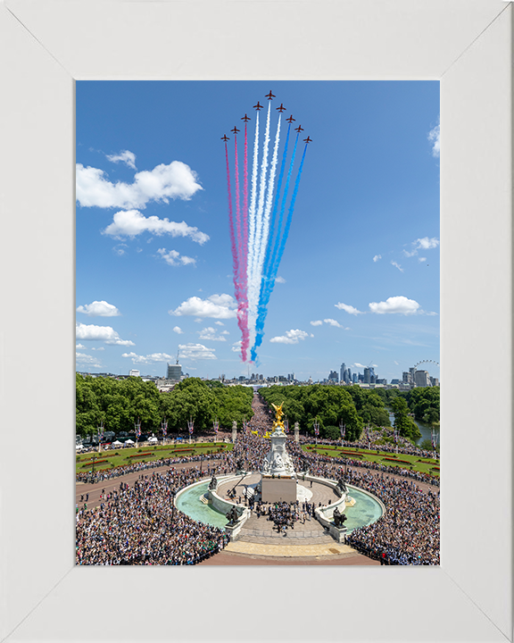RAF Red Arrows Over Buckingham Palace Portrait Photo Print - Royal Air Force Aircraft Hampshire Prints 10 x 8 White Frame No
