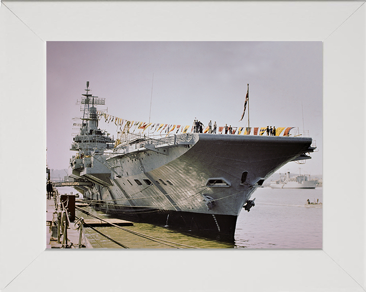 HMS Hermes (R12) Photo Print - Navy Days 1977 - Royal Navy Centaur Class Aircraft Carrier Hampshire Prints 10 x 8 White Frame No
