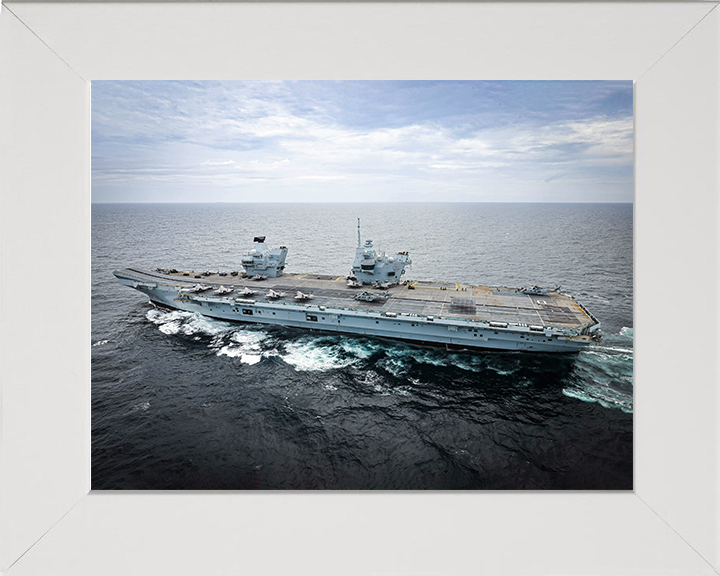 HMS Prince of Wales (R09) Photo Print - At Sea 2025 - Royal Navy Queen Elizabeth Class Aircraft Carrier Hampshire Prints 10 x 8 White Frame No