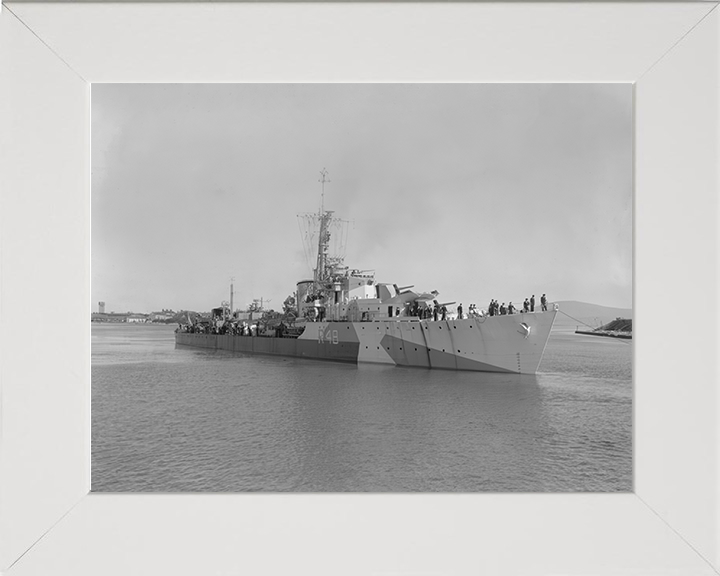 HMS Wrangler (R48) Photo Print - At Anchor 1944 - Royal Navy W Class Destroyer Hampshire Prints 10 x 8 White Frame No