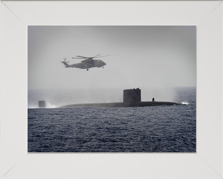 HMS Turbulent (S87) Photo Print - With Merlin - Royal Navy Trafalgar Class Submarine Hampshire Prints 10 x 8 White Frame No