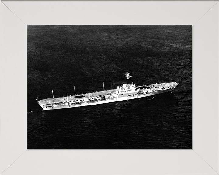 HMS Warrior (R31) Photo Print - At Sea 1957 - Royal Navy Colossus Class Aircraft Carrier Hampshire Prints 10 x 8 White Frame No