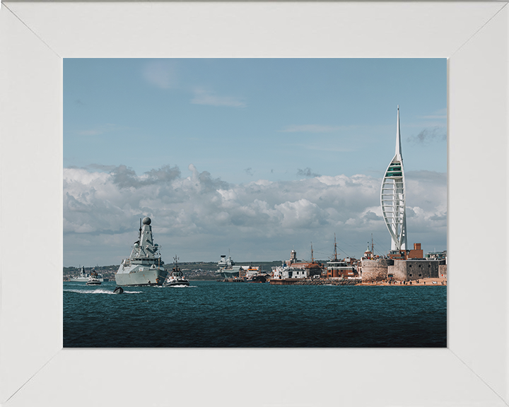 HMS Dauntless (D33) Photo Print - Leaving Portsmouth 2025 - Royal Navy Type 45 Destroyer Hampshire Prints 10 x 8 White Frame No