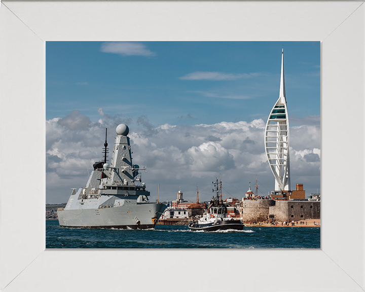 HMS Dauntless (D33) Photo Print - Leaves Portsmouth 2025 - Royal Navy Type 45 Destroyer Hampshire Prints 10 x 8 White Frame No