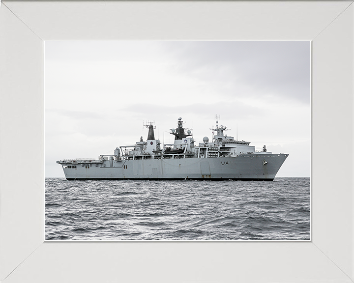 HMS Albion (L14) Royal Navy Albion Class Amphibious Ship Starboard Beam View Photo Print Wall Art Naval Decor Posters, Prints, & Visual Artwork Hampshire Prints 10 x 8 White Frame No