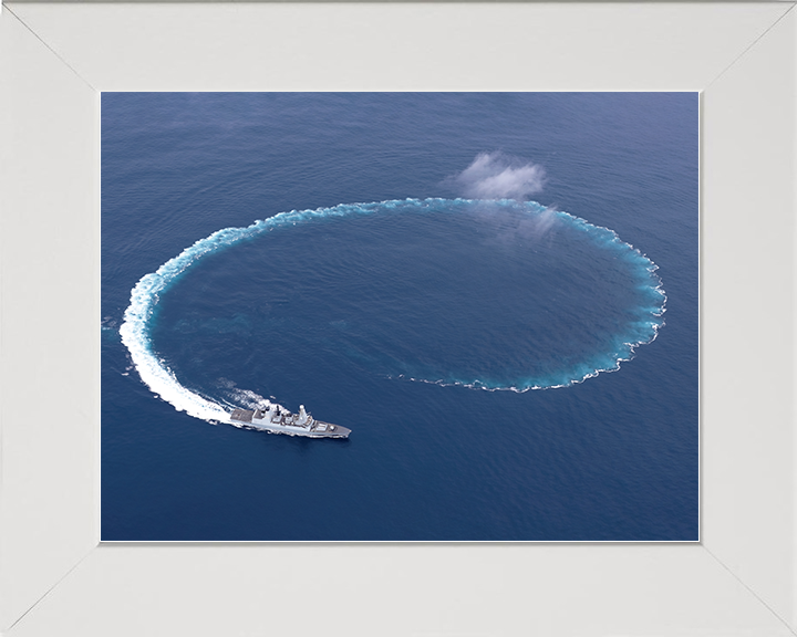 HMS Daring (D32) Royal Navy Type 45 Destroyer Circle Wake Photo Print Wall Art Decor Posters, Prints, & Visual Artwork Hampshire Prints 10 x 8 White Frame No