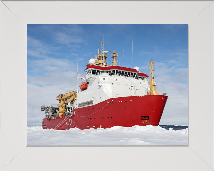 HMS Protector (A173) Photo Print - Surrounded by Ice - Royal Navy Ice Patrol Vessel Hampshire Prints 10 x 8 White Frame No