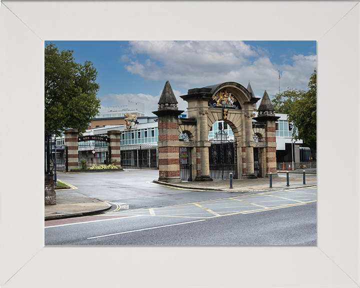 HMS Nelson Main Gate Portsmouth Photo Print - Royal Navy Shore Establishment Posters, Prints, & Visual Artwork Hampshire Prints 10 x 8 White Frame No