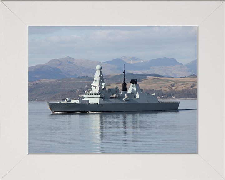 HMS Defender (D36) Royal Navy Type 45 Destroyer Port Side Reflections Photo Print Wall Art Decor Posters, Prints, & Visual Artwork Hampshire Prints 10 x 8 White Frame No