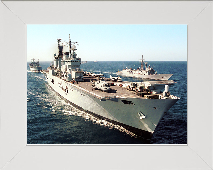 HMS Ark Royal (R07) Royal Navy Invincible Class Aircraft Carrier Starboard Bow View Photo Print Wall Art Decor Posters, Prints, & Visual Artwork Hampshire Prints 10 x 8 White Frame No