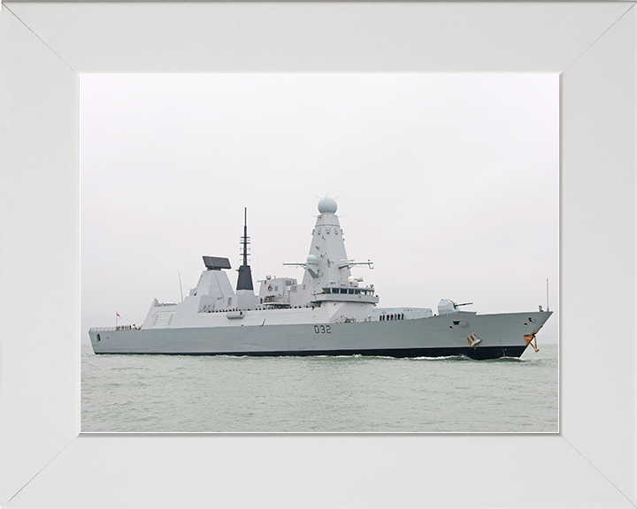 HMS Daring (D32) Royal Navy Type 45 Destroyer Entering Harbour Photo Print Wall Art Decor Posters, Prints, & Visual Artwork Hampshire Prints 10 x 8 White Frame No