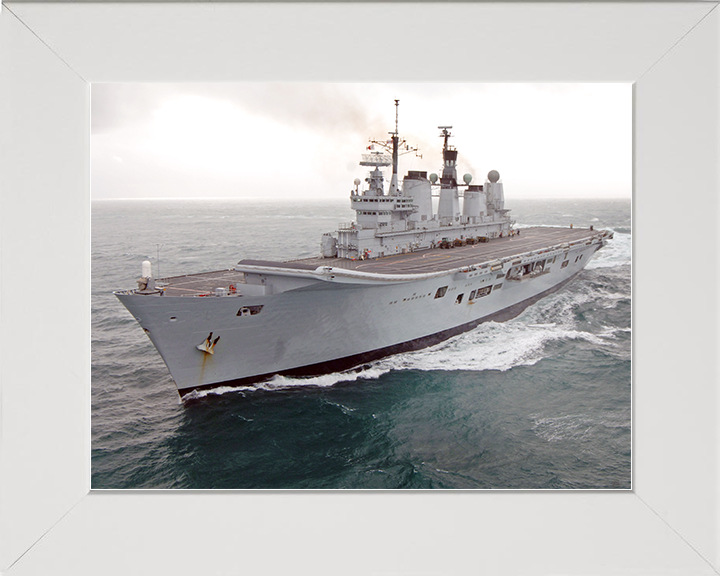 HMS Ark Royal (R07) Royal Navy Invincible Class Aircraft Carrier At sea Photo Print Wall Art Decor Posters, Prints, & Visual Artwork Hampshire Prints 10 x 8 White Frame No