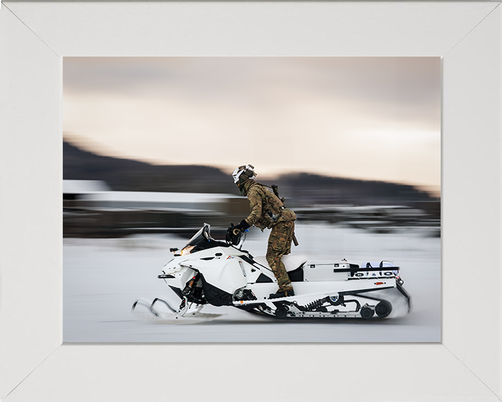Royal Marine Commando Rides a Snowmobile Norway 2026 Photo Print 45 Commando Wall Art Military Decor Posters, Prints, & Visual Artwork Hampshire Prints 10 x 8 White Frame No
