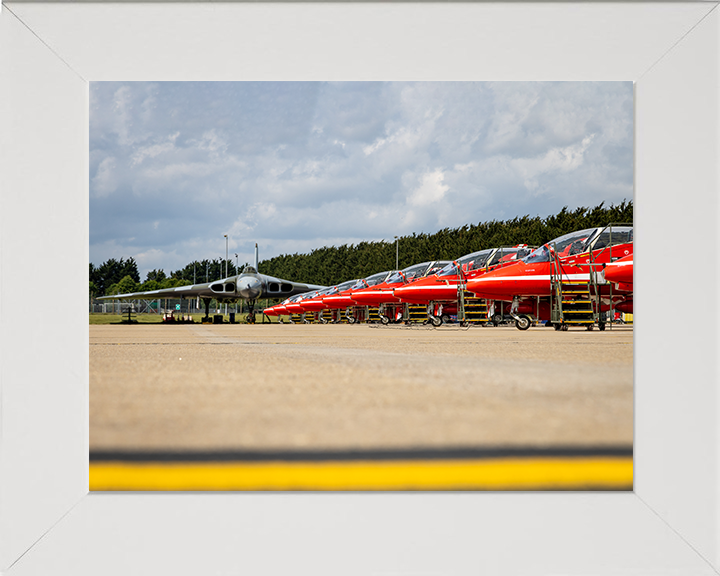 RAF Avro Vulcan Bomber with the Red Arrows Photo Print - Royal Air Force Aircraft Posters, Prints, & Visual Artwork Hampshire Prints 10 x 8 White Frame No