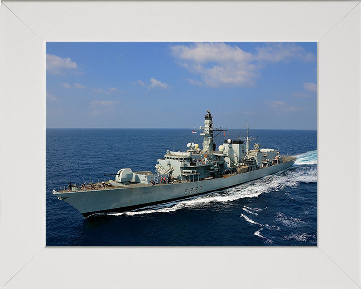HMS Westminster (F237) Photo Print - Underway High Port Bow View - Royal Navy Type 23 Frigate Hampshire Prints 10 x 8 White Frame No