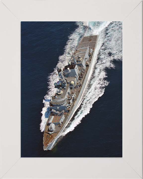 HMS Monmouth (F235) Photo Print - from Above 2012 - Royal Navy Type 23 Frigate Hampshire Prints 10 x 8 White Frame No