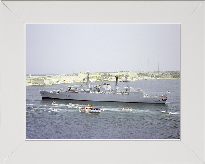 HMS Brazen (F91) Royal Navy Type 22 Frigate Leaving Valletta Malta Photo Print Wall Art Decor Posters, Prints, & Visual Artwork Hampshire Prints 10 x 8 White Frame No