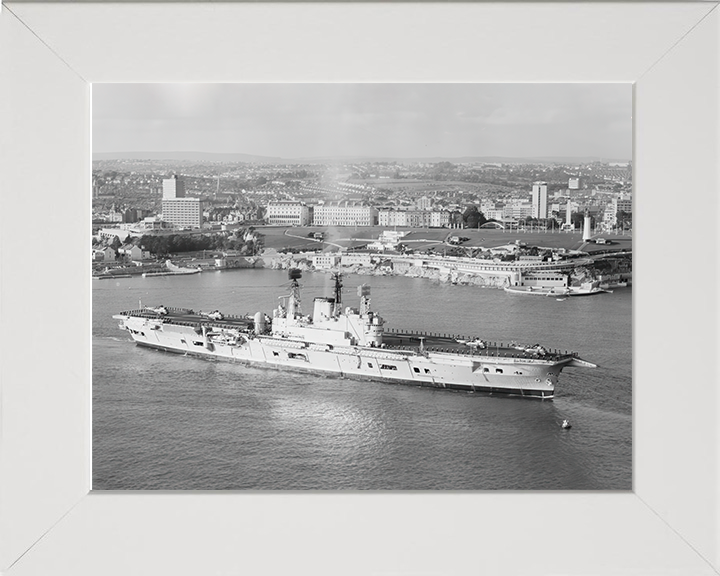 HMS Ark Royal (R09) Photo Print - Plymouth Hoe 1975 - Royal Navy Audacious Class Aircraft Carrier Posters, Prints, & Visual Artwork Hampshire Prints 10 x 8 White Frame No