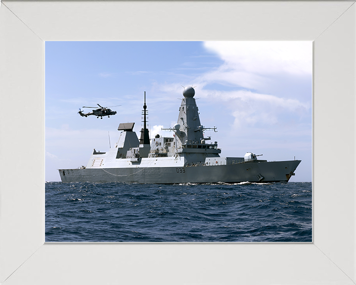 HMS Dauntless (D33) Royal Navy Type 45 Destroyer With Lynx Helicopter Photo Print Wall Art Decor Posters, Prints, & Visual Artwork Hampshire Prints 10 x 8 White Frame No