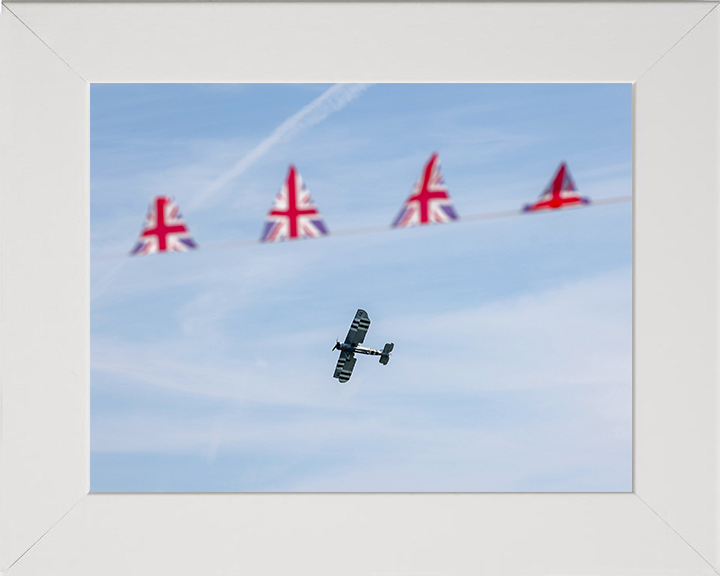 Swordfish Plane flies behind Union Jack Bunting Photo Print - Royal Navy Aircraft Posters, Prints, & Visual Artwork Hampshire Prints 10 x 8 White Frame No