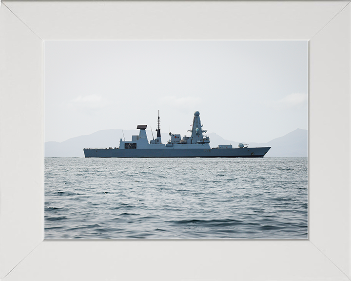 HMS Defender (D36) Royal Navy Type 45 Destroyer Starboard Beam View Photo Print Wall Art Decor Posters, Prints, & Visual Artwork Hampshire Prints 10 x 8 White Frame No