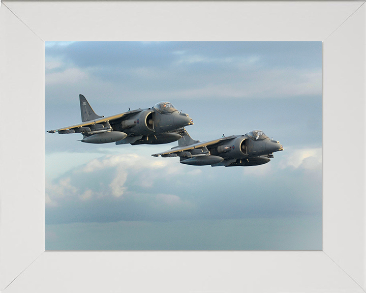 Two Harrier Flyover in formation Photo Print - Royal Navy Aircraft Posters, Prints, & Visual Artwork Hampshire Prints 10 x 8 White Frame No