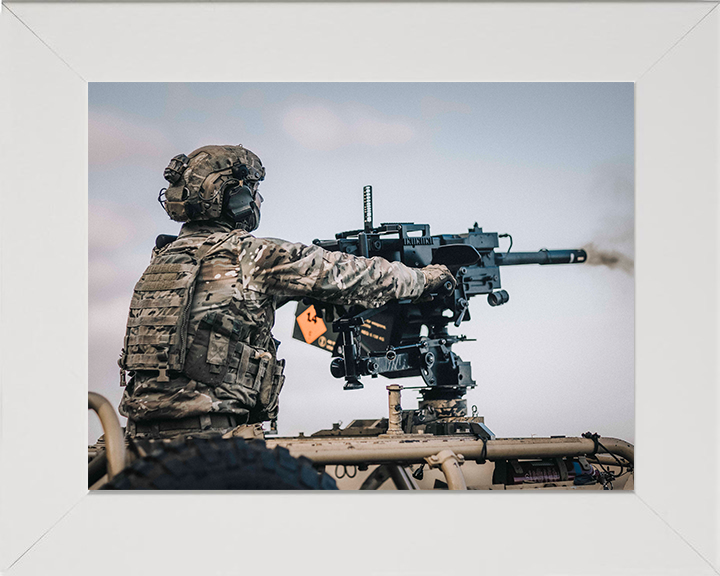 Soldier Firing a Grenade Machine Gun Photo Print - British Army Hampshire Prints 10 x 8 White Frame No