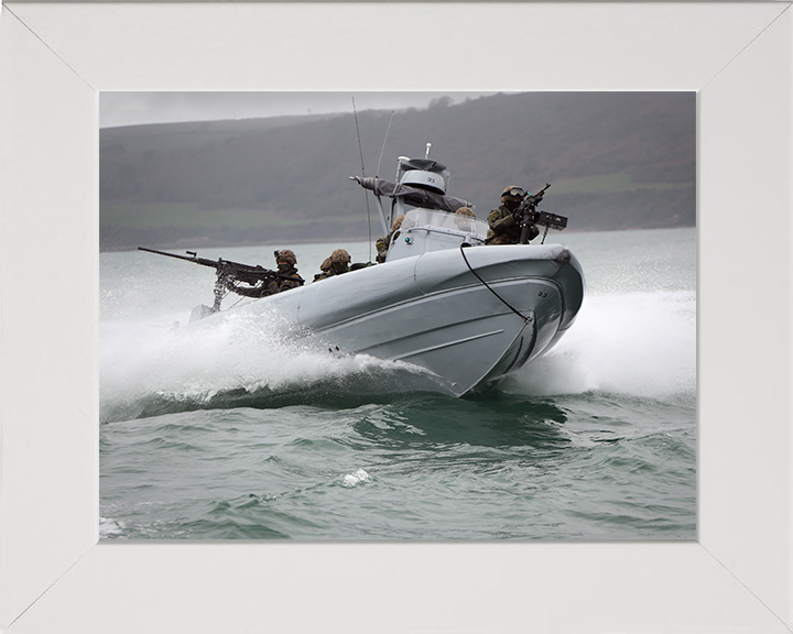 Royal Marines on a Commando Raiding Craft (CRC) Photo Print - 47 Commando Hampshire Prints 10 x 8 White Frame No