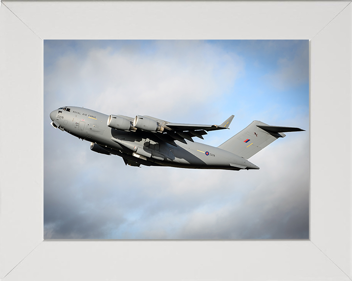 RAF C-17 Globemaster III After Takeoff 2013 Photo Print - Royal Air Force Aircraft Posters, Prints, & Visual Artwork Hampshire Prints 10 x 8 White Frame No