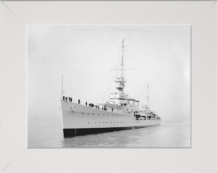 HMS Despatch (D30) Photo Print - Port Bow View - Royal Navy Danae Class Cruiser Hampshire Prints 10 x 8 White Frame No