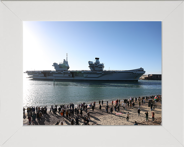 HMS Prince of Wales (R09) Photo Print - Old Portsmouth 2025 - Royal Navy Queen Elizabeth Class Aircraft Carrier Posters, Prints, & Visual Artwork Hampshire Prints 10 x 8 White Frame No