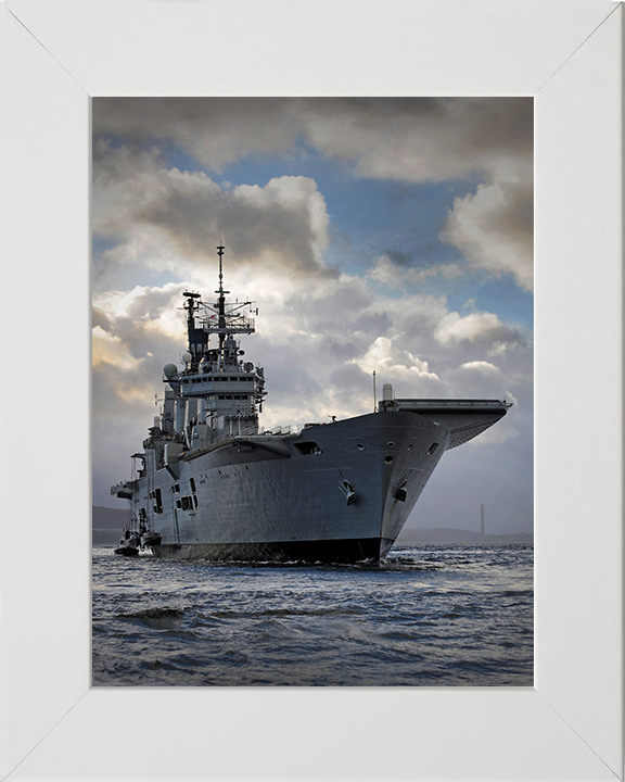HMS Ark Royal (R07) Photo Print - On the Clyde - Royal Navy Invincible Class Aircraft Carrier Hampshire Prints 10 x 8 White Frame No