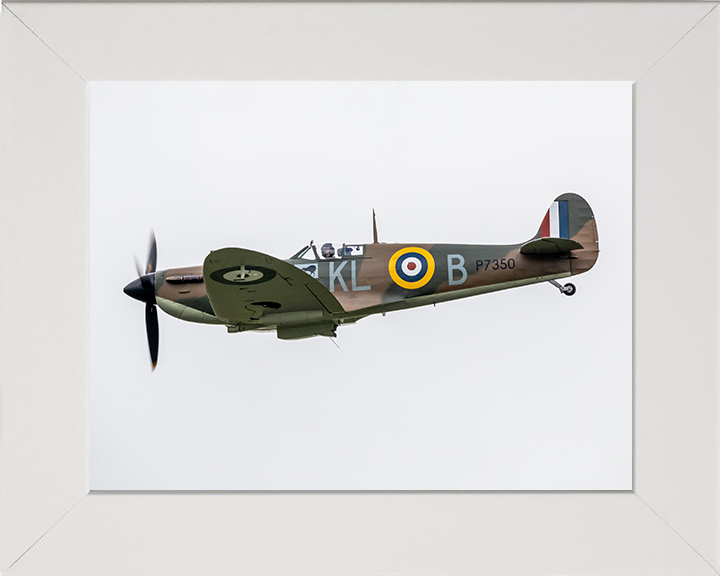 RAF Spitfire MK11a in flight Photo Print - Royal Air Force Aircraft Hampshire Prints 10 x 8 White Frame No