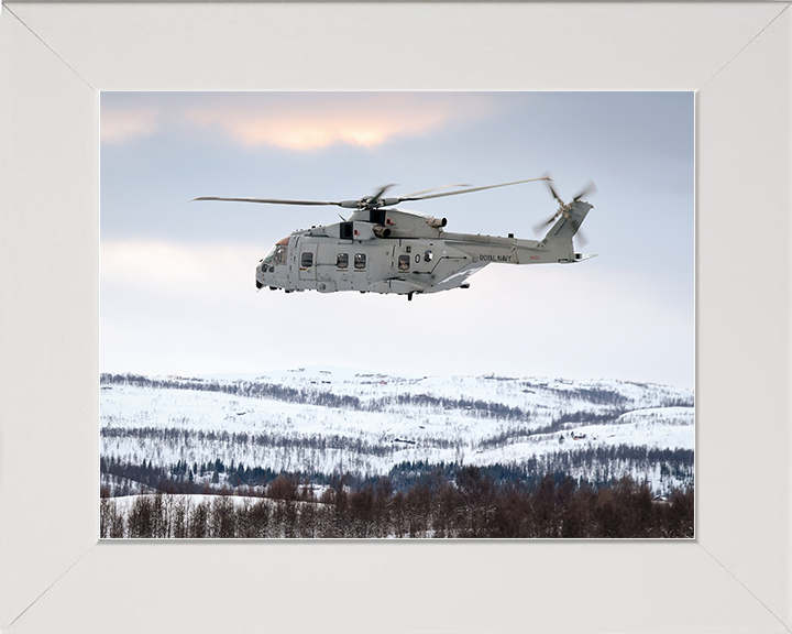 Merlin MK4 Helicopter above Norway 2026 Royal Navy Aircraft Photo Print Wall Art Naval Decor UK Posters, Prints, & Visual Artwork Hampshire Prints 10 x 8 White Frame No