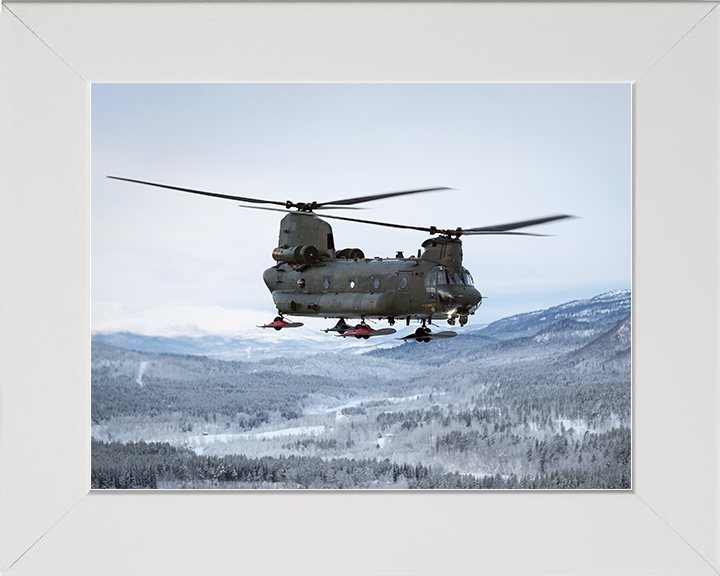 RAF Chinook Helicopter With Wheel Skis Photo Print Royal Air Force Aircraft Wall Art Aviation Decor Posters, Prints, & Visual Artwork Hampshire Prints 10 x 8 White Frame No
