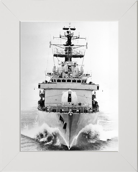 HMS Cardiff (D108) Royal Navy Type 42 Destroyer Bow View Black and White Photo Print Wall Art Decor Posters, Prints, & Visual Artwork Hampshire Prints 10 x 8 White Frame No