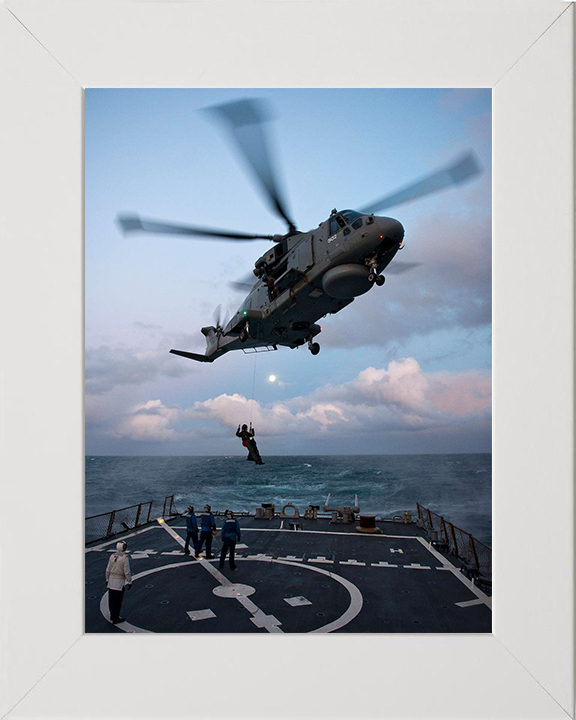 Merlin HM MK1 Helicopter Winching Photo Print - Royal Navy Aircraft Hampshire Prints 10 x 8 White Frame No