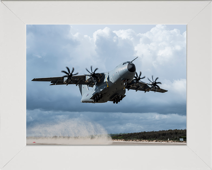 RAF Atlas A400M taking off Photo Print - Royal Air Force Aircraft Hampshire Prints 10 x 8 White Frame No