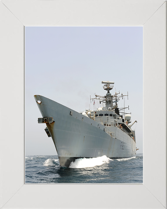 HMS Cumberland (F85) Royal Navy Type 22 Frigate Low Port Bow View Photo Print Wall Art Decor Posters, Prints, & Visual Artwork Hampshire Prints 10 x 8 White Frame No