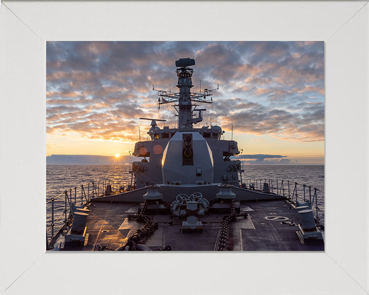 HMS Northumberland (F238) Photo Print - Forecastle at Sunset- Royal Navy Type 23 Frigate Hampshire Prints 10 x 8 White Frame No
