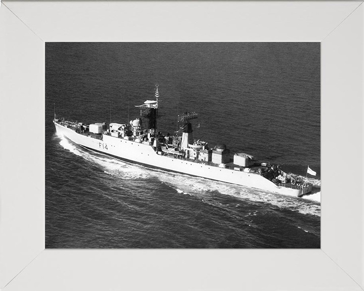 HMS Leopard (F14) - At Sea 1966 - Royal Navy Leopard Class Frigate Photo Print Wall Art Naval Decor UK Posters, Prints, & Visual Artwork Hampshire Prints 10 x 8 White Frame No